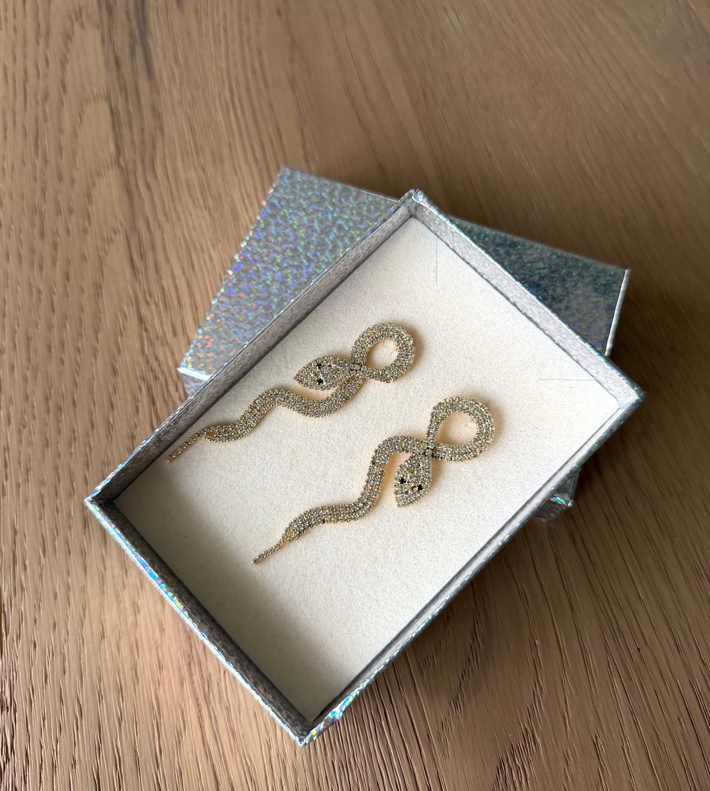 Gouden Slangen Oorbellen met Strass