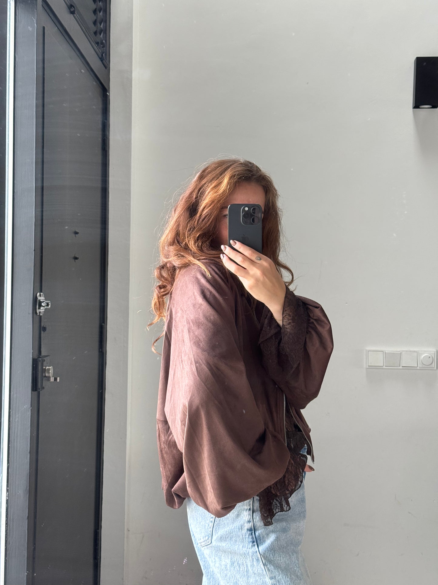 Suède look jasje - Bruin