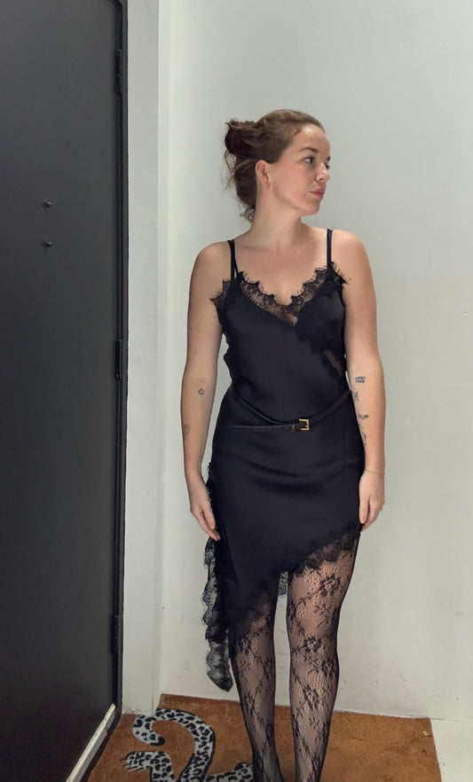 Satijnen top met kant - zwart