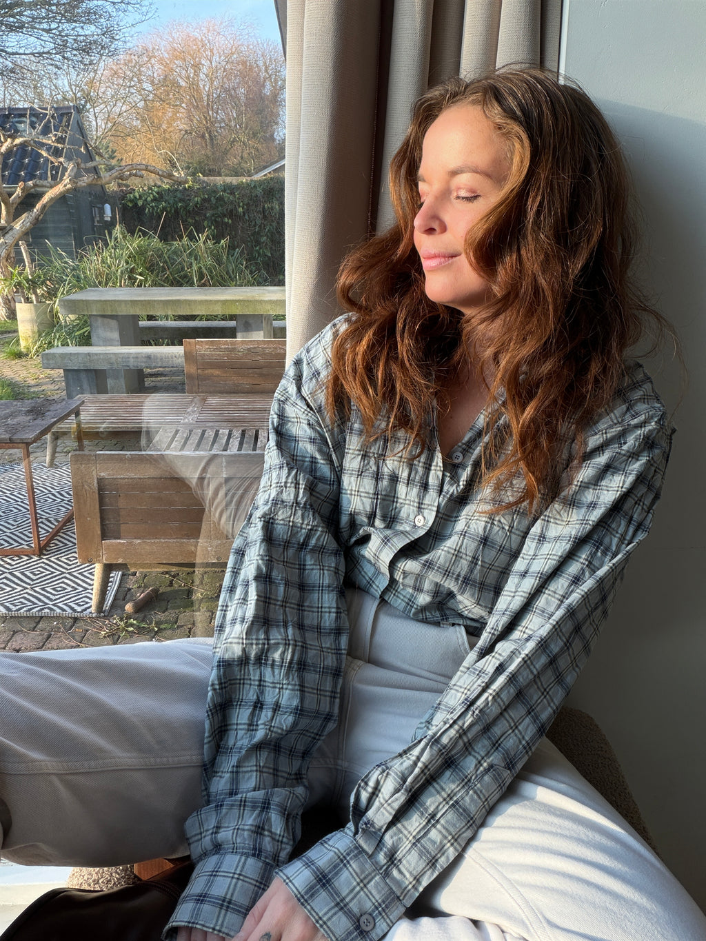 Checkered blouse blauw