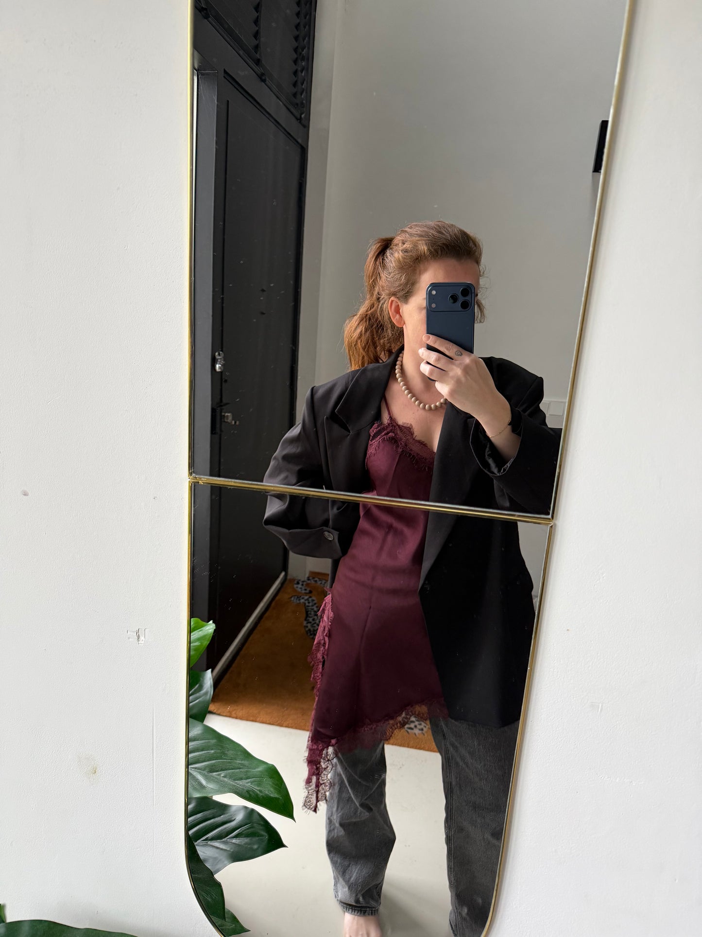 Satijnen top met kant - Burgundy