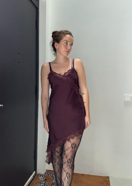 Satijnen top met kant - Burgundy