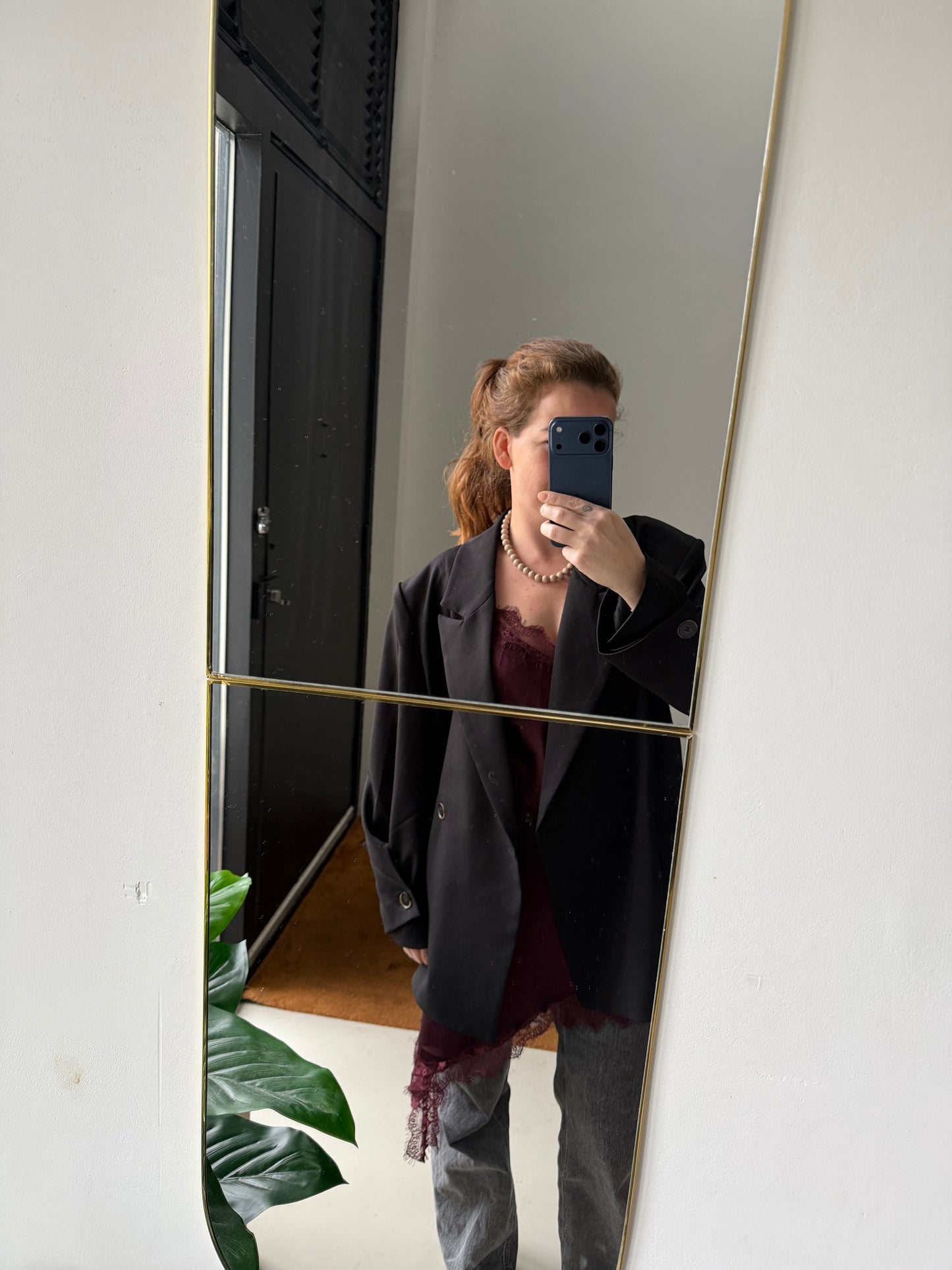 Satijnen top met kant - Burgundy