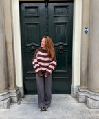 Trui met strepen bruin roze