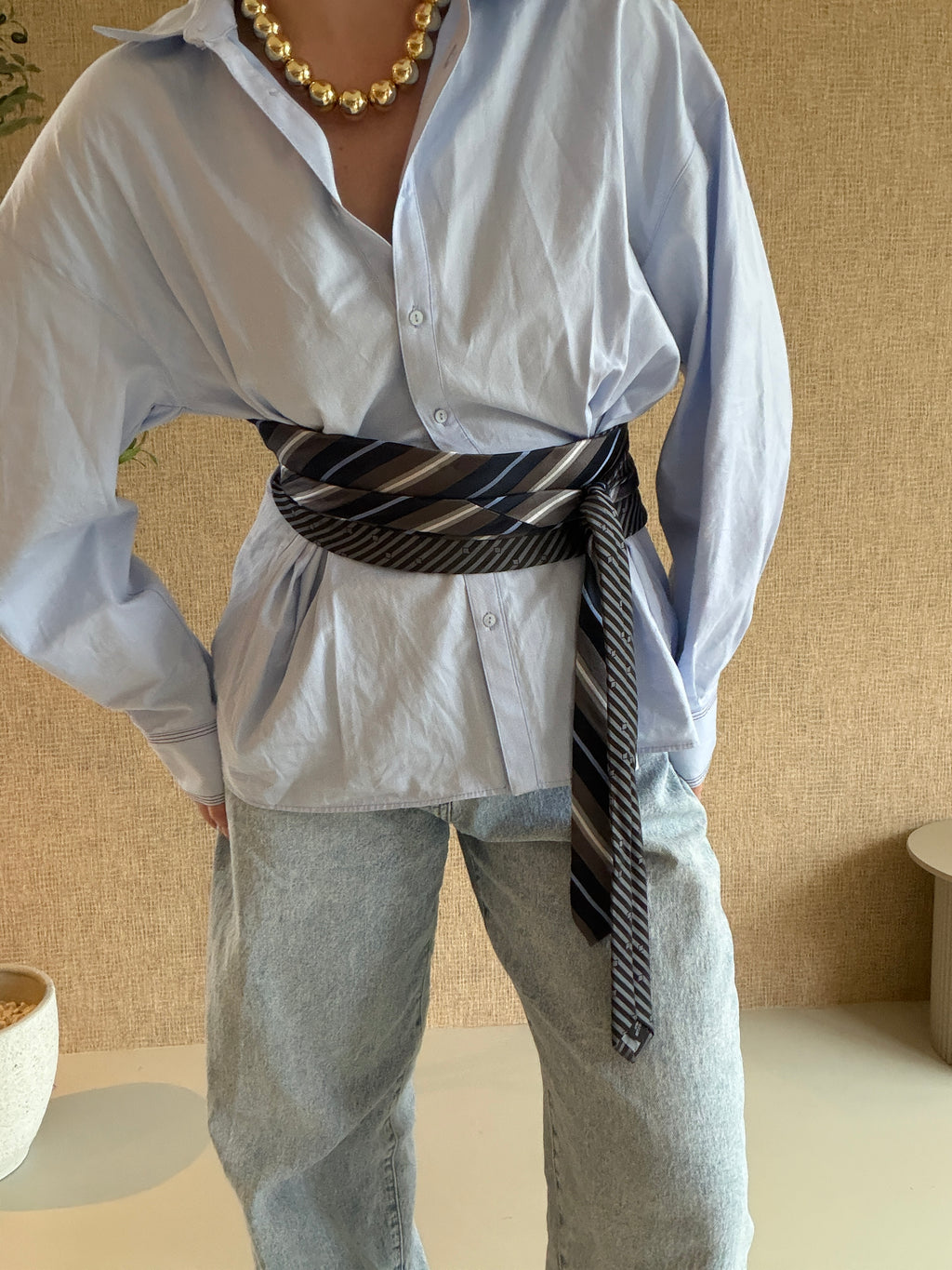 Stropdas riem grijs blauw