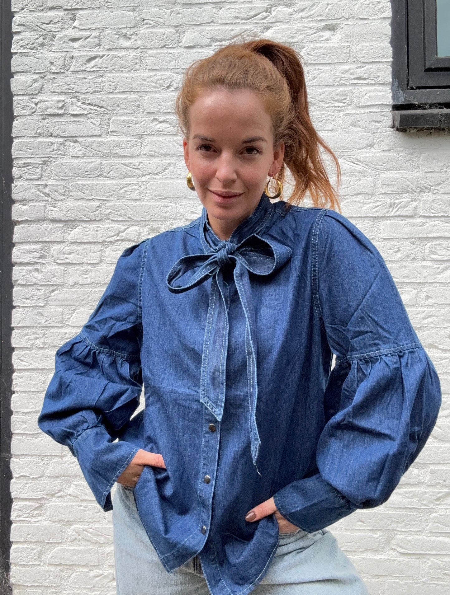 Denim bow blouse