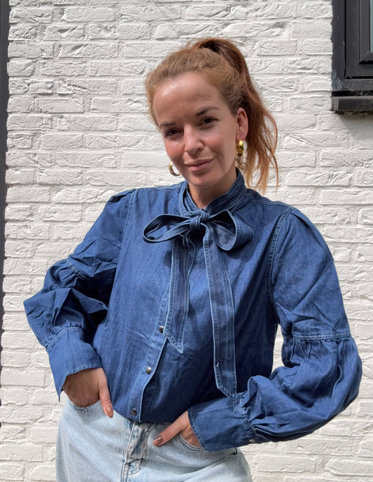 Denim bow blouse