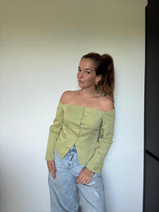 Offshoulder blazer groen