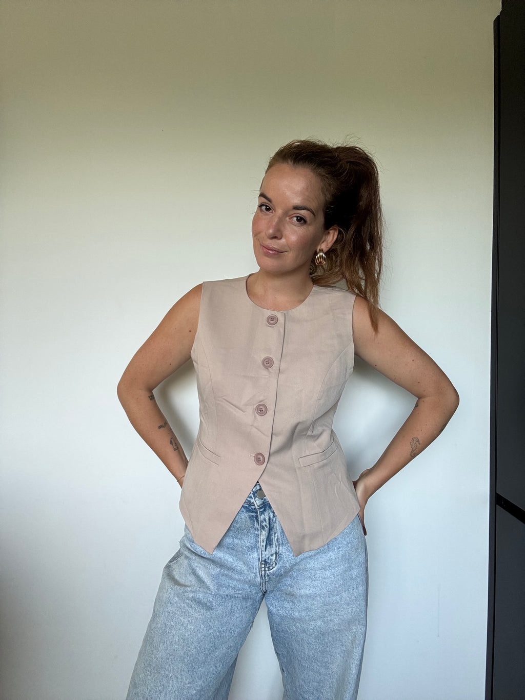 Top met knopen - Beige