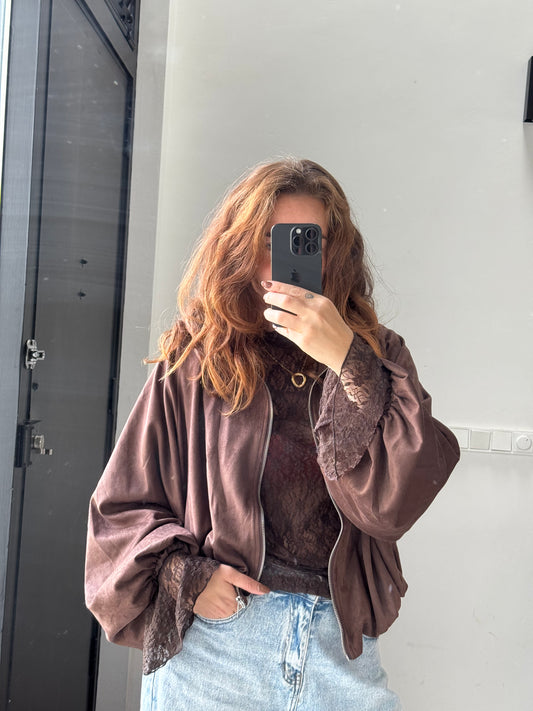 Suède look jasje - Bruin